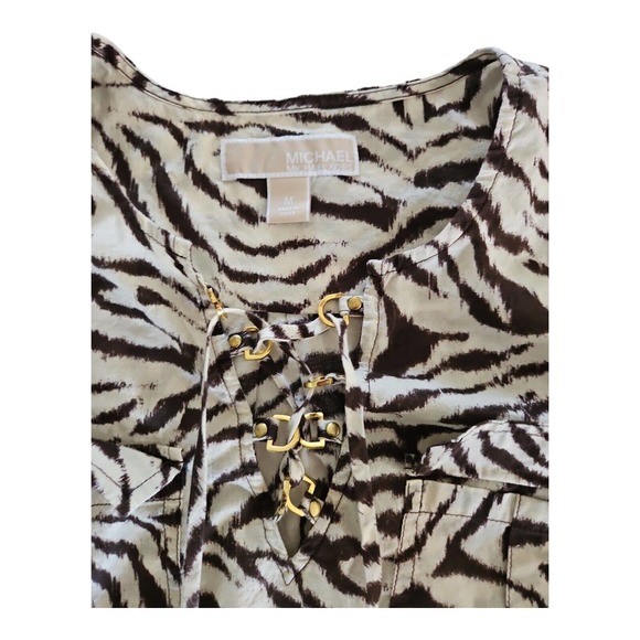 Michael Kors Blouse Medium Women's Long Sleeve Zebra Print Casual Preppy - Picture 2 of 8